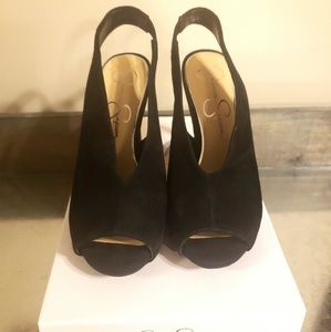 Jessica Simpson Black Kid Suede Slingback Heels